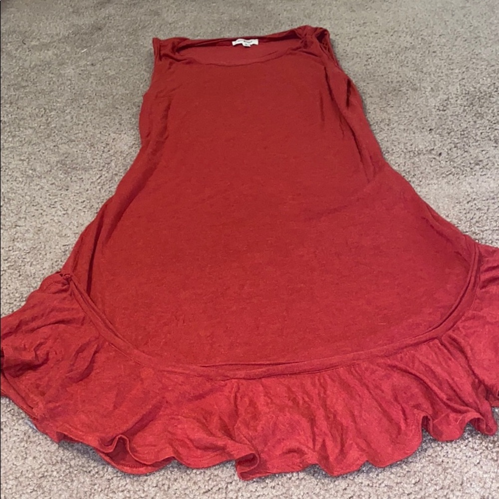 Red Rust Simple Bottom Ruffle Dress - image 6